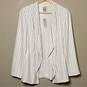 Chico’s Open Front Striped Blazer Women 4/6 White Black Long Sleeve Lined New
